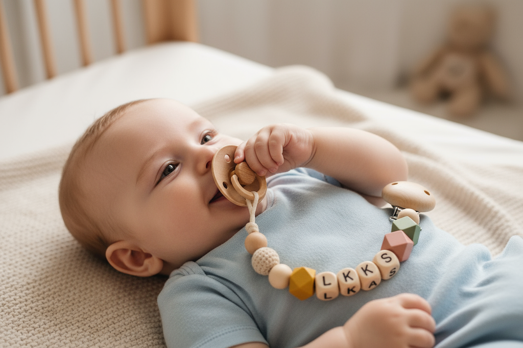 Baby mit Schnullerkette