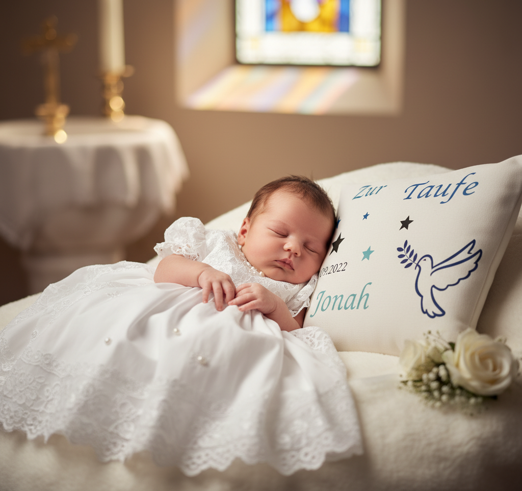 Baby mit Taufkissen