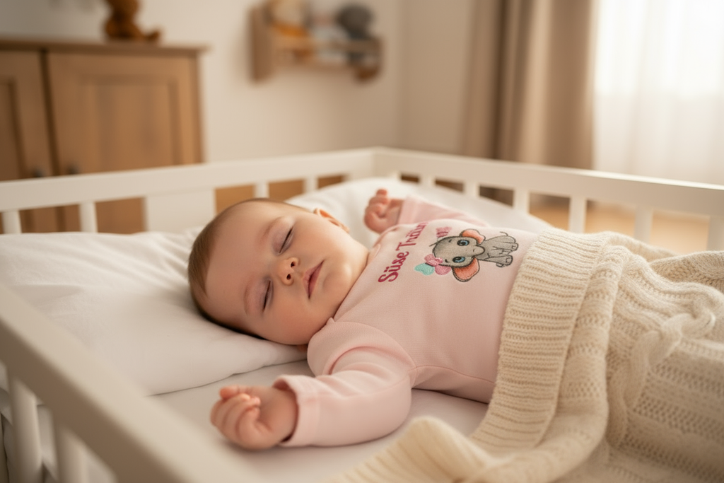 Baby schläft im Strampler