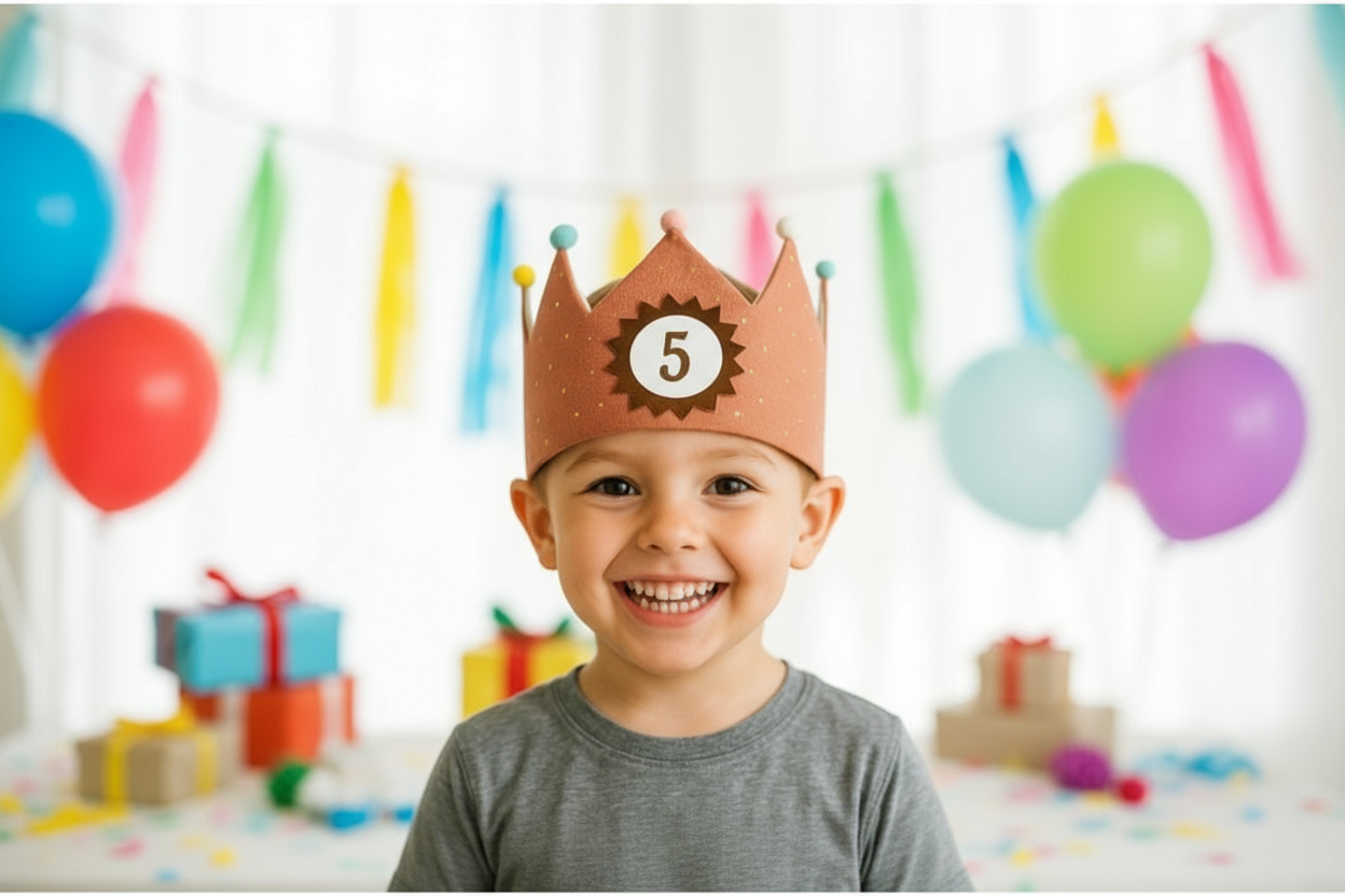 Kind mit Geburtstagskrone