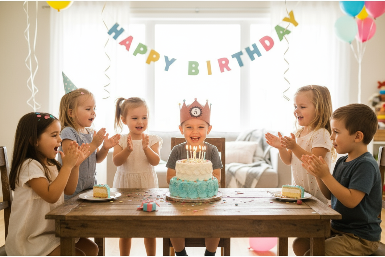 Kinder feiern Geburtstag mit Krone