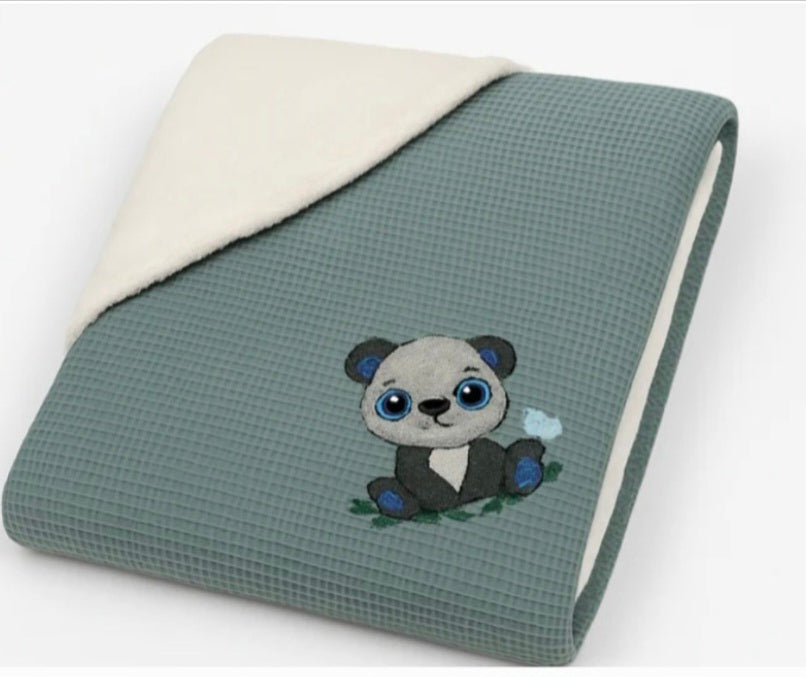 Babydecke bestickt - Waffelpiqué Teddy-Fell Luxus Premium