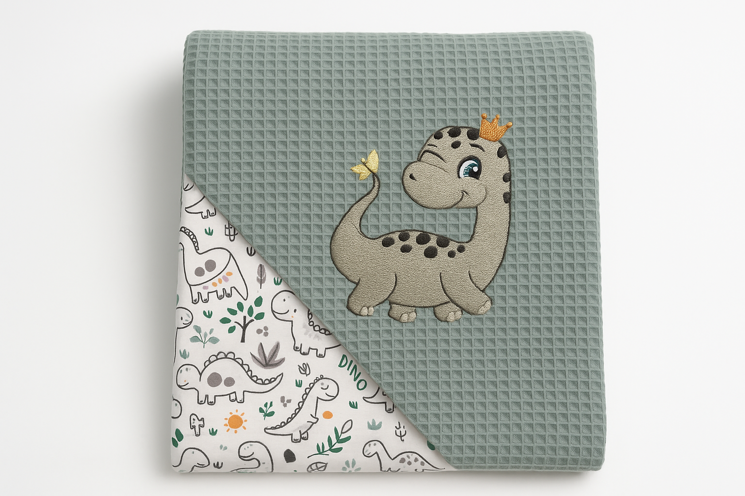 Babydecke bestickt - Dinosaurier Motiv Baby Kuscheldecke