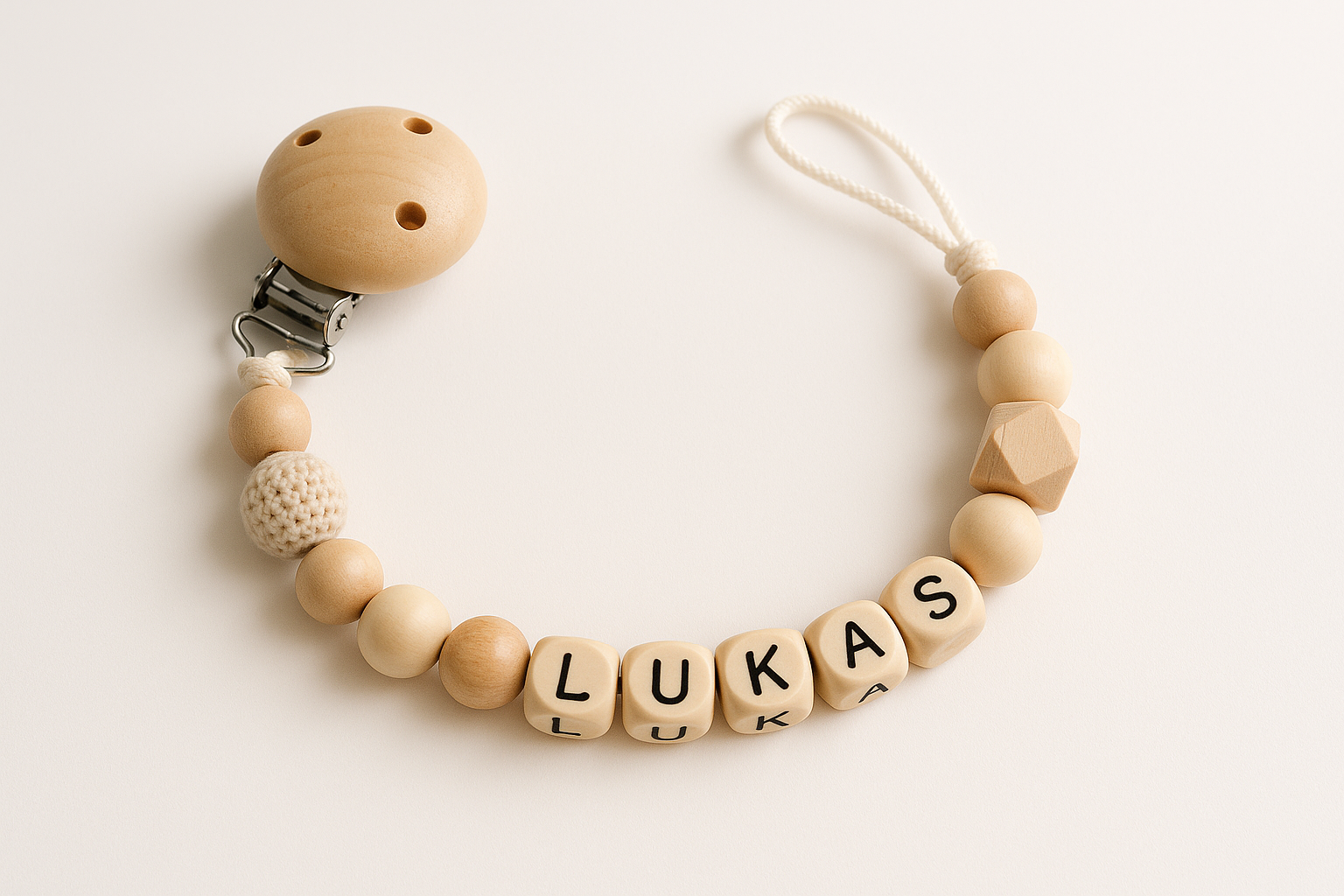Schnullerkette mit Holzperlen