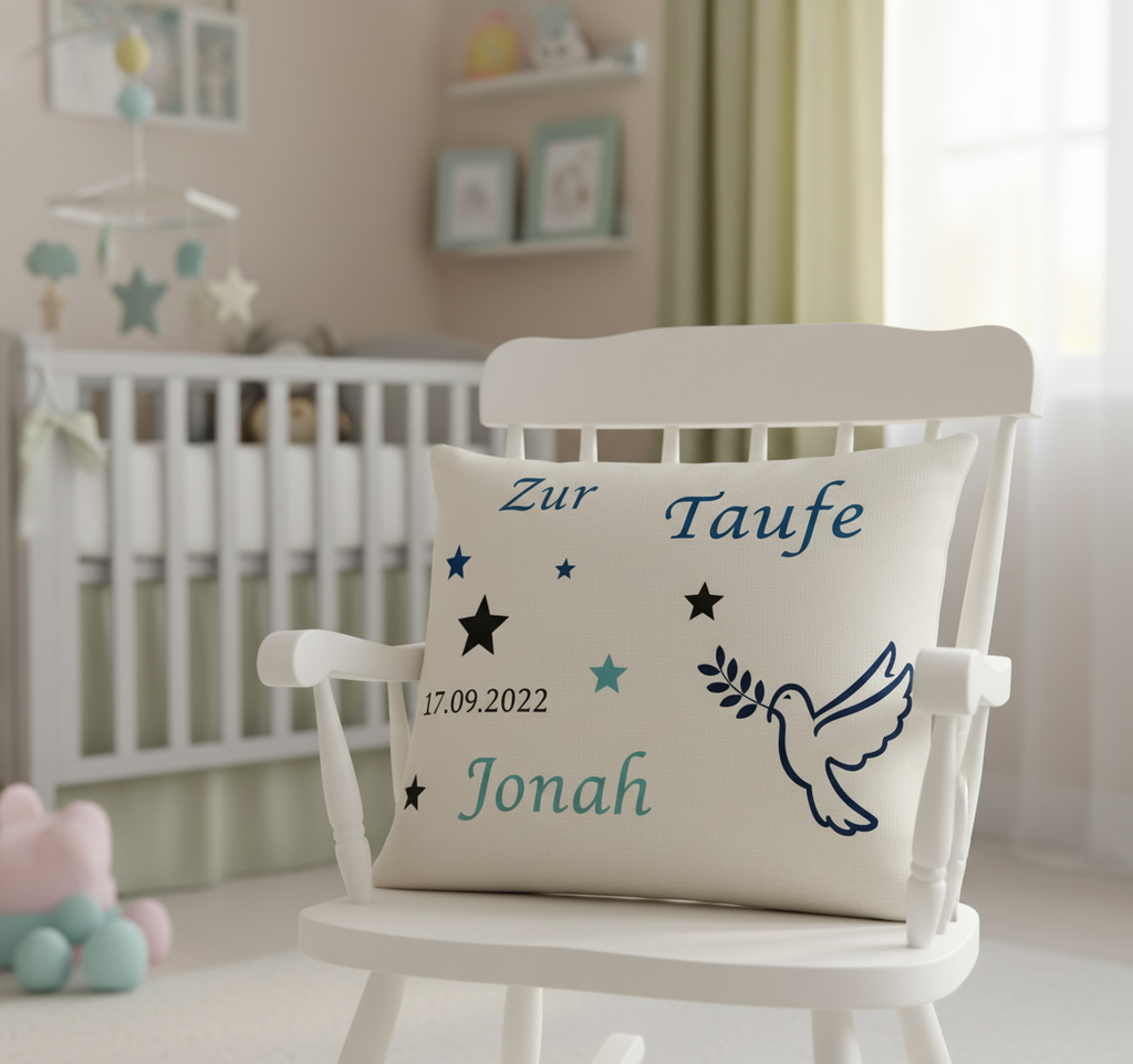 Taufkissen im Kinderzimmer - Nahaufnahme